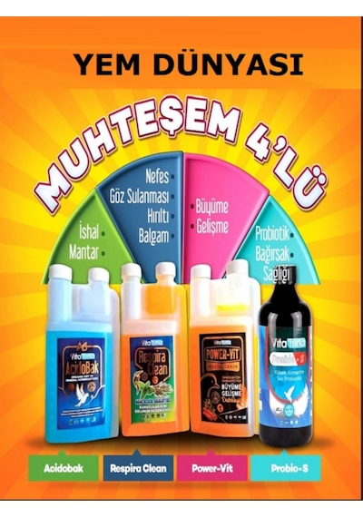 Vita Turka 4'lü Kanatlı Bakım Seti Hırıltı, , Probiyotik Ve Vitamin Takviyesi 4x500 Ml