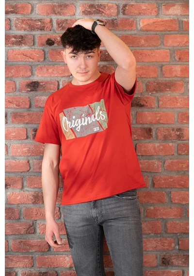 Fbı Jeans Desenli Slimfit Pamuklu Erkek T-shirt Kirmizi