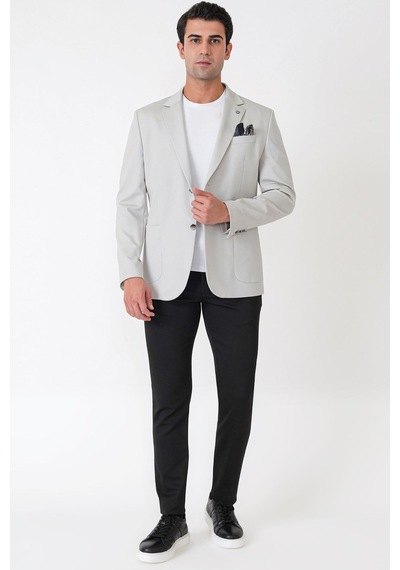 Comfort Fit Çift Yırtmaç Torba Cep Metal Düğmeli Gri Blazer Ceket C 734