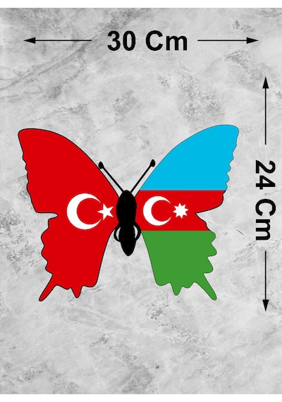 Azerbaycan Türkiye Kelebek Sticker -araba Oto Araç Motosiklet Karavan Cam Laptop Sticker - 01845 30X24 Cm