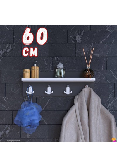 Modilayn Kedi Serisi 4 Lü Banyo Askısı Seti 56,4x18 Cm 12 Kancalı Raflı Düzenleyici Yer Tasarrufu. Beyaz