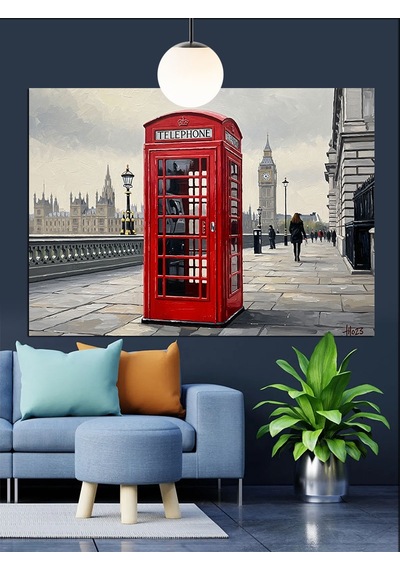 Londra Telefon Kulübesi Ve Big Ben Dekoratif Kanvas - Mdf Ahşap Tablo