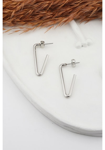 Kadın Çelik Basic Geometrik 3 cm V Model Küpe Çok Renkli