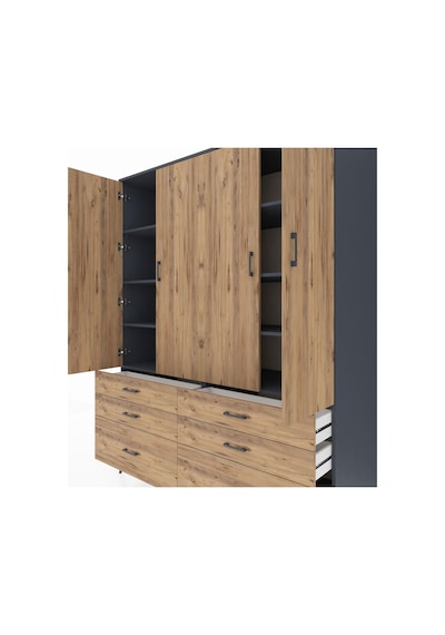 Kronos Gardrop 8 Raflı 6 Çekmeceli 4 Kapaklı 176x59x221 Antrasit-çam Çam Kronos Gardrop 8 Raflı 6 Çekmeceli 4 Kapaklı 176x59x221 Antrasit-çam Çam