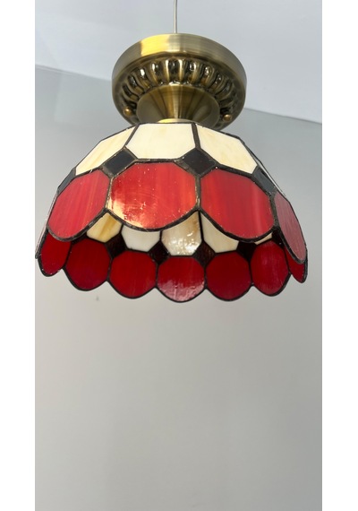 Yüceeller Tavan Vitray Eskitme Avize 30cm 12" Kırmızı