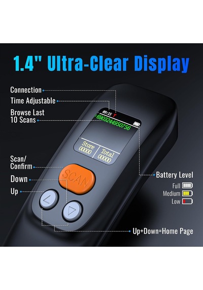 1600 Kablosuz 1d 2d Qr Barkod Okuyucu Ergonomik El Tipi 3in1 Bluetooth, 2.4g Kablosuz, Usb Süper Kod Çözme Cmos