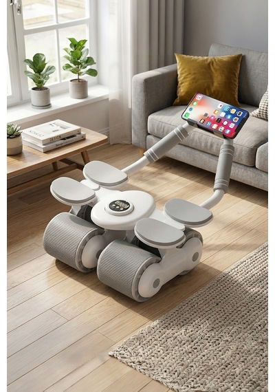 4 Tekerlekli Ab Roller Mekik Aleti Telefon Tutuculu Karın Egzersiz Tekerleği Ev Fitness Aleti