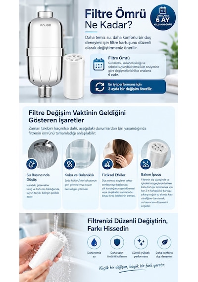 Fause Banyo Su Arıtma Cihazı Duş Filtresi 15 Aşama Filtreli Saç Ve Cilt Dostu Klor Kireç Önleyici Ksu201 Krom