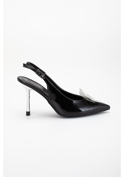 Dilimler Ayakkabı Kadın Abiye Stiletto Siyah Rugan Metal Çiçek Aksesuarlı Galvaniz Ökçe Kaplamalı-3671 Siyah Dilimler Ayakkabı Kadın Abiye Stiletto Siyah Rugan Metal Çiçek Aksesuarlı Galvaniz Ökçe Kaplamalı-3671 Siyah