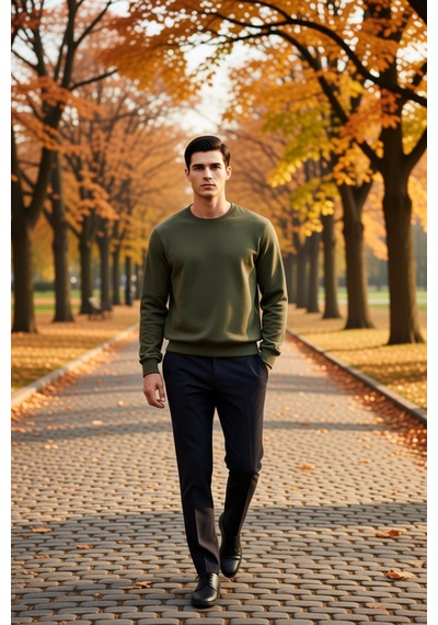 Benerly Erkek Bisiklet Yaka Standart Kol Regular Kalıp Sweatshirt Fonksiy Haki