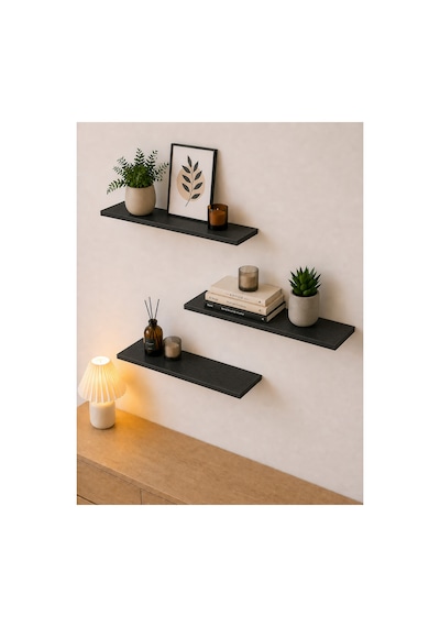 Nest 3 Raflı Gizli Monte Uçan Raf 50 15 Cm Siyah Wood