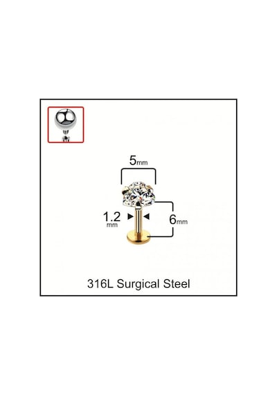 316 L Cerrahi Çelik Kalp Model Zirkon Taşlı Dudak Helix Kıkırdak Tragus Piercingi Altın