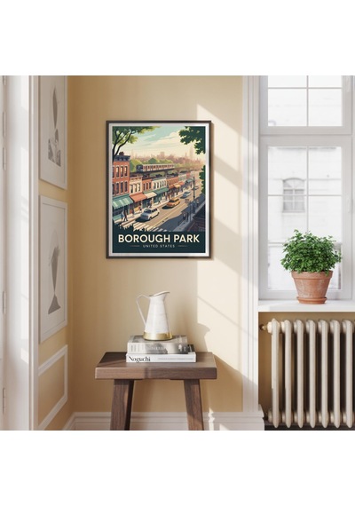 Borough Park Seyahat Posteri: İkonik Yer İşaretleri, Canlı Şehir Manzarası Amerika Birleşik Devletleri