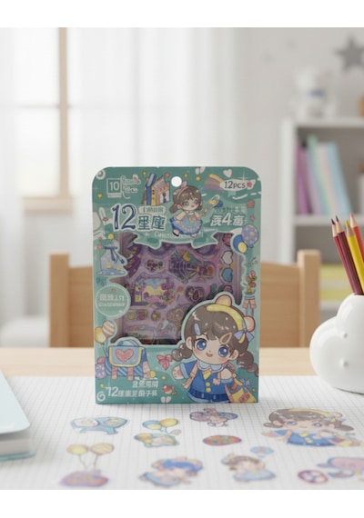 Sevimli Kızlar Sticker Etiket 12 Sayfa Yeşil