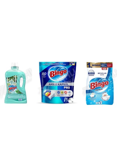 Bingo Yüzey Tem. Fresh 2.5 Lt +tablet 50'li + Beyazlar İçin Toz 8 Kg 3'lü Set Diğer