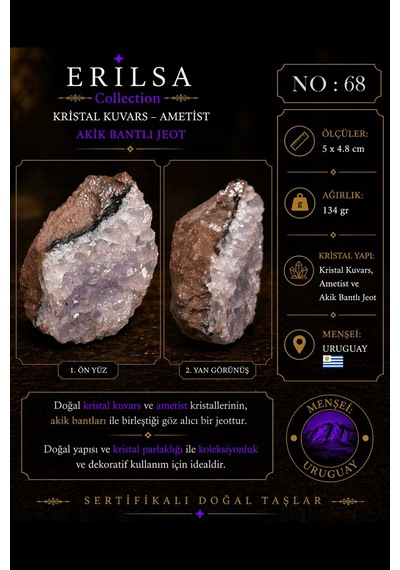 Sertifikalı Doğal Ametist Jeodu Akik Bantlı Kristal Kuvars Ham Ka 96980664