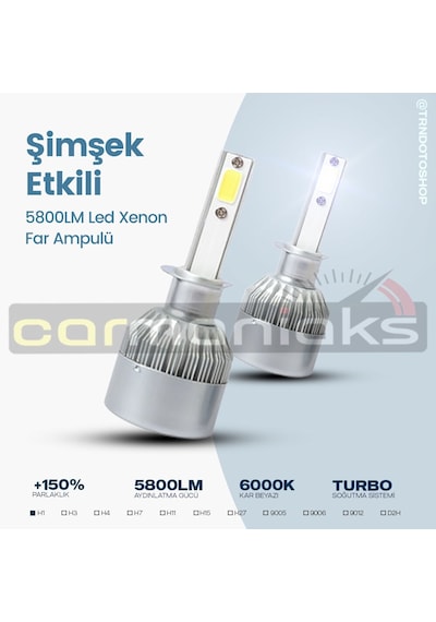 C6 Serisi Led Xenon Far Ampulü Şimşek Etkili 5800Lm Chip On Board 533060281