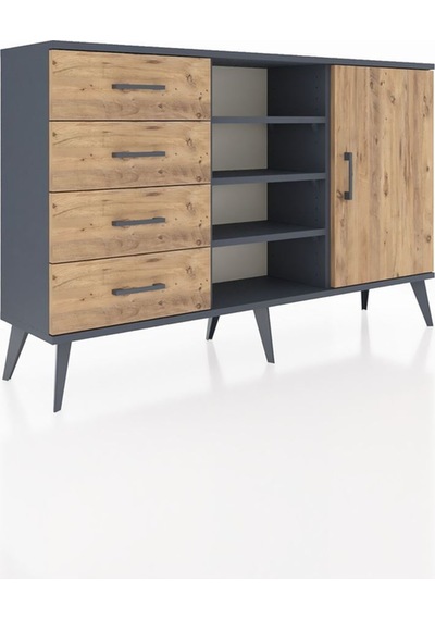 Arges Konsol 4 Raflı 4 Çekmeceli Tek Kapaklı 132x30x83 Antrasit-çam/çam Çam/çam Arges Konsol 4 Raflı 4 Çekmeceli Tek Kapaklı 132x30x83 Antrasit-çam/çam Çam/çam