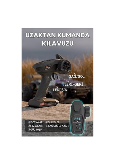 Giffy/oyuncak 2.4 Ghz Uzaktan Kumandalı 50 Km Hız Yapan Araba, Full Fonksiyon, 4x4 Offroad Arazi Aracı 1300 Mah Şarjlı Pilli Yüksek Teker Araç