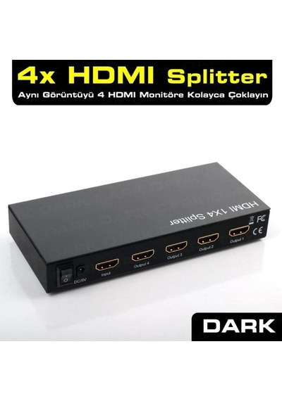 Full Hd 1 Giriş 4 Çıkışlı Hdmı Splitter Sinyal Çoğaltıcı Dk-hd-sp4x1