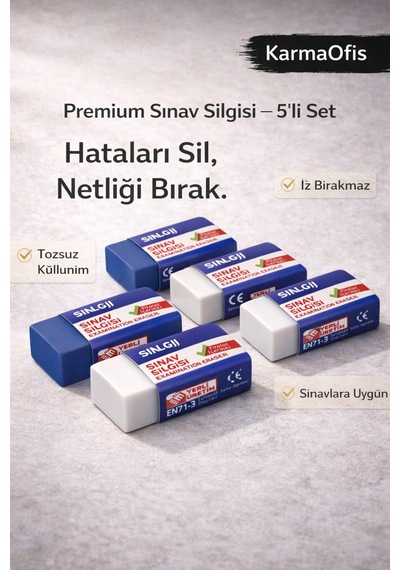 Premium Sınav Silgisi 5 Li Set Tozsuz, İz Bırakmayan, Ce Belgeli