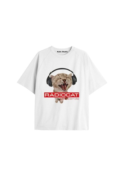 Kalic Studio Ünisex Radiocat Oversize T-shirt Beyaz