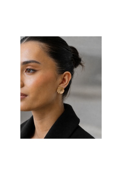 Aura Collection Marella Gold Dokulu Yuvarlak Çelik Küpe Altın Altın