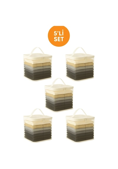5'li Set Mor Şeffaf Kapaklı Hurç 28x32x15 Cm Orta Boy Dolap İçi Kıyafet Ve Havlu Düzenleyici Gümüş