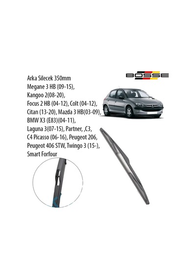 Arka Silecek 35cm Megane 3 Hb 09-15 , Kangoo 2 08-20 Focus 2 Hb 04-12 , Peugeot 206