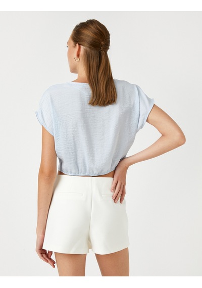 Koton Büzgü Detaylı Crop Bluz Saten Görünümlü Açık İndigo 2sak60341pw Açık İndigo