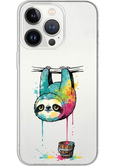 Apple Uyumlu iPhone 13 Pro İle  Splash Tembel Hayvan Tasarımlı Şeffaf Silikon Kılıf 051j