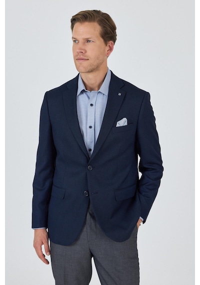 İmza Lacivert Mono Yaka Armürlü Tam Astar Esnek 6 Drop Comfort Fit Classic Ceket 1002250153 Lacivert