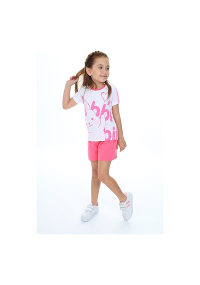 Toontoy Kids Toontoy Kız Çocuk Garnili Tavşan Baskılı Şortlu Takım Fuşya