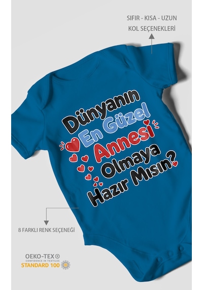 Morivokids Anneye Özel Kısa Kollu Bebek Body %100 Pamuk Zbn177-kk Koyu Mavi