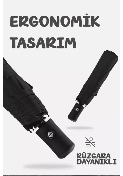 Fithome 8 Tel Tam Otomatik Çanta Boy Şemsiye Siyah