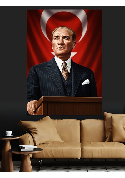 Ahşap Tablo Atatürk Türk Bayrağı Fonlu