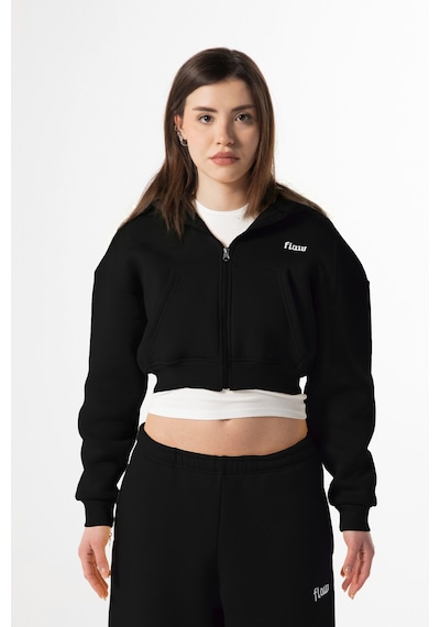 Flaw Nakışlı Zip Crop-28837 SiYAH