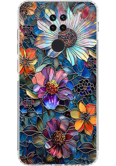 Printify Redmi Note 9 İle Uyumlu Vitray Mücevher Flora Tasarımlı Şeffaf Silikon Kılıf Şeffaf