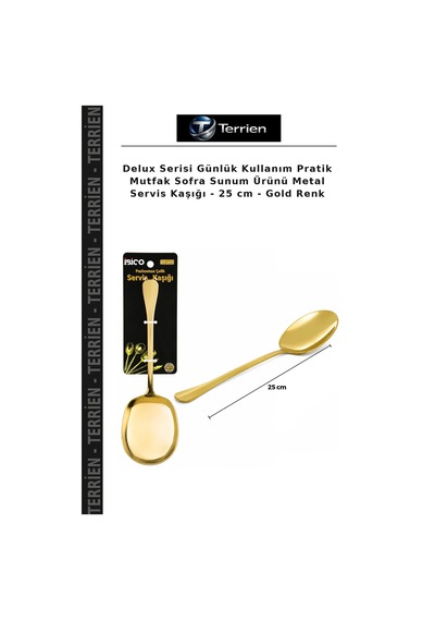 Delux Serisi Günlük Kullanım Pratik Mutfak Sofra Sunum Ürünü Metal Servis Kaşığı - 25 Cm - Gold Renk