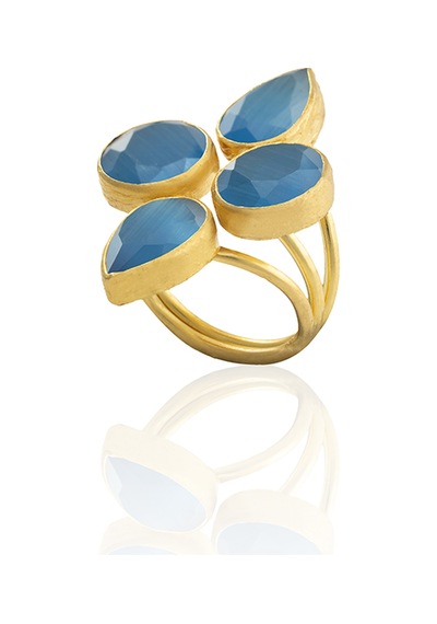 Kadir Jewellery 22 Ayar Altın Kaplama Zirkon Taşlı Kadın Vintage Yüzük Koyu Mavi 02843096