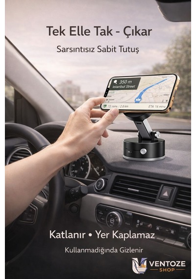 Katlanabilir Mıknatıslı Araç Telefon Tutucu Torpido Ve Cam Uyumlu 360 Derece Hareketli Akrilik Siyah