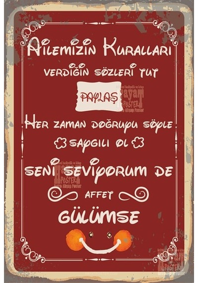 Aile Kuralları Tablosu Retro Vintage Ahşap Poster