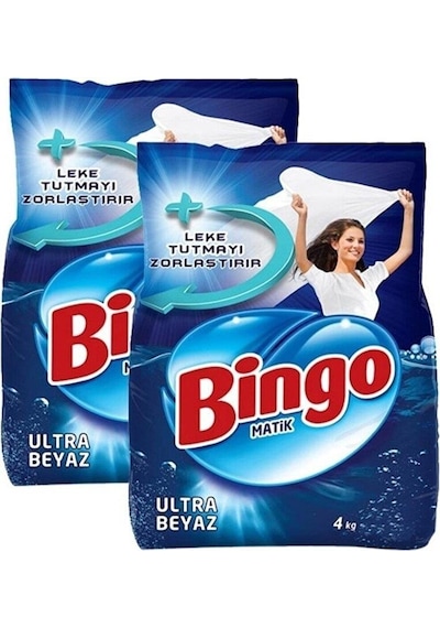 Bingo Matik Ultra Beyaz için Toz Çamaşır Deterjanı 2 x 4 KG