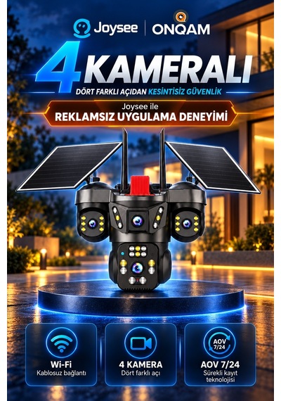 4 Kameralı Wifi 12mp Çift Solar Panelli Hareket Algılamalı Güvenlik Kamerası