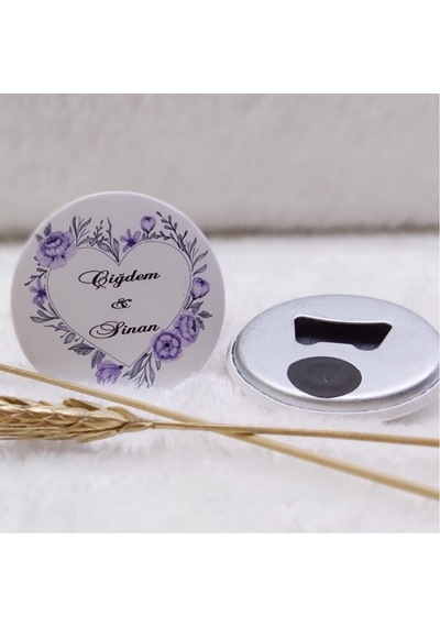 Buton Açacak Magnet Nikah Şekeri Kalp Çiçek Uv Baskılı(30 Adet)
