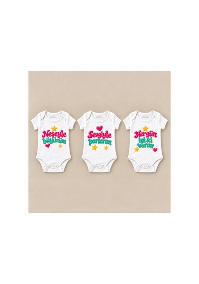 Babylimon Mutlu Final Üçlü Beyaz Kısa Kollu Bebek Zıbın Seti Beyaz - 930083846 Beyaz