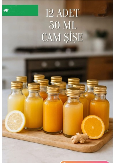 12 Adet Şeffaf Cam Shot Şişesi Sızdırmaz Gold Metal Kapaklı Koku Süs Çok Amaçlı Şişe 50ml