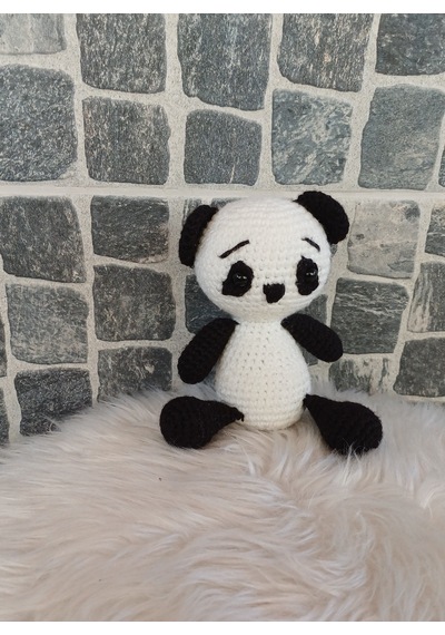 El Örgüsü Oyuncak Amigurumi Panda Beyaz - Siyah
