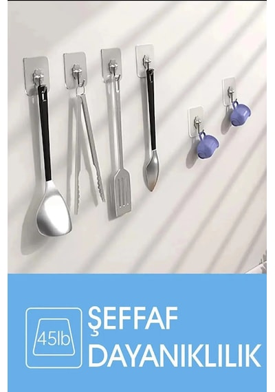 10 Adet - Kendinden Yapışkanlı Çok Amaçlı Kancalı Askı Şeffaf