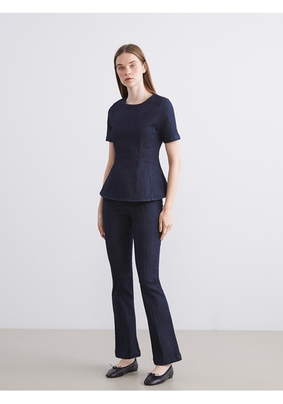 Lcw Vision İndigo Bisiklet Yaka Peplum Jean Bluz